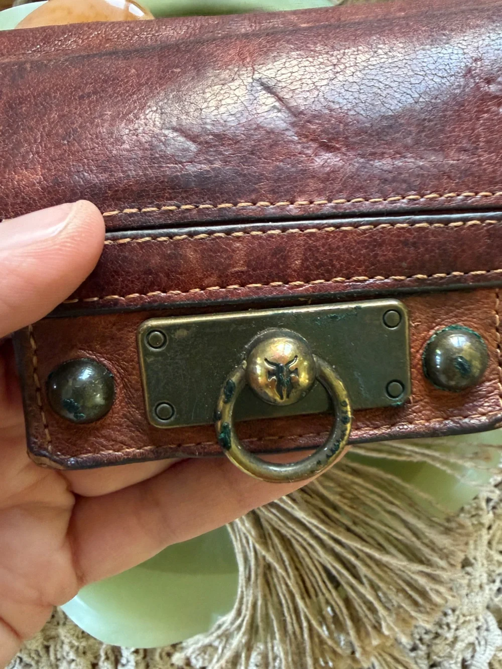 Frye Cameron Continental Cognac Rust Brown Leather Clutch Wallet
